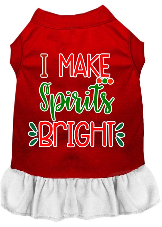 I Make Spirits Bright Screen Print Dog Dress Red with White Med